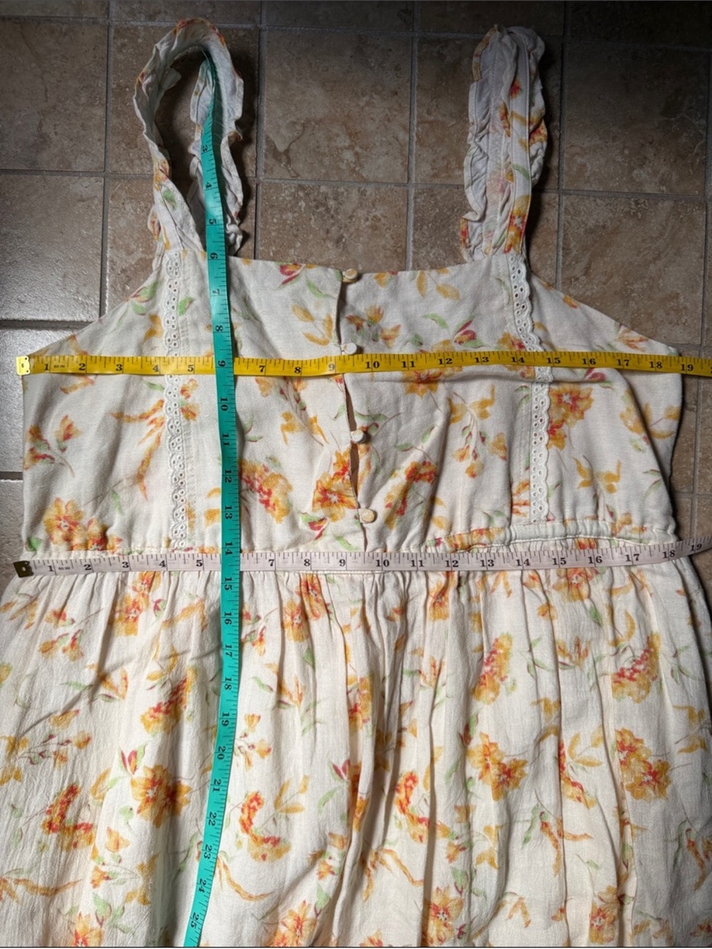 LoveShackFancy Dress Ann Midi Pockets Floral Sunshine Cotton Linen Lined Size L - Picture 15 of 16